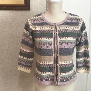 J. Jill Linen Blend Multicolor Knit 3/4 Sleeve Cardigan Sweater